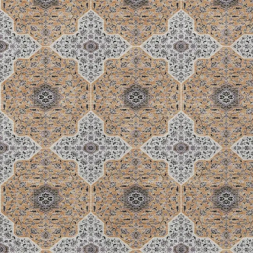 Copper Silver And Black Quatrefoil Washable Indoor Outdoor Area Rug Photo 2