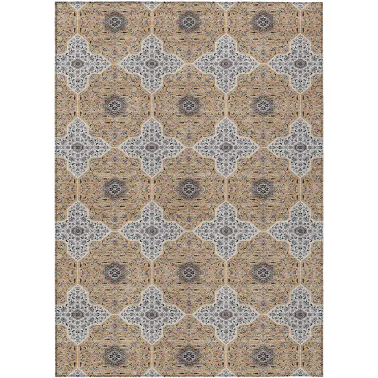 Copper Silver And Black Quatrefoil Washable Indoor Outdoor Area Rug Photo 1