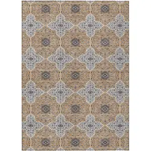 Photo of Copper Silver And Black Quatrefoil Washable Indoor Outdoor Area Rug