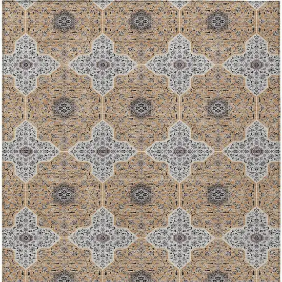 Copper Silver And Black Quatrefoil Washable Indoor Outdoor Area Rug Photo 2