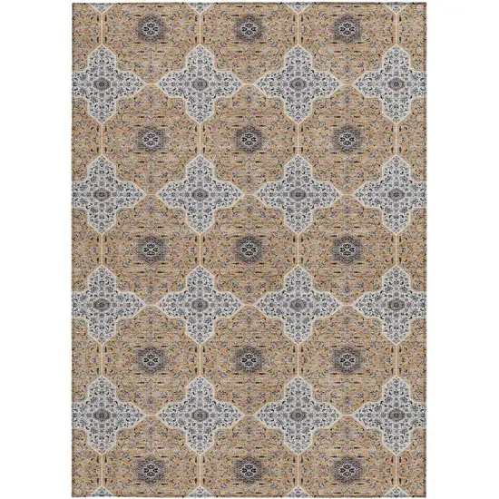 Copper Silver And Black Quatrefoil Washable Indoor Outdoor Area Rug Photo 3