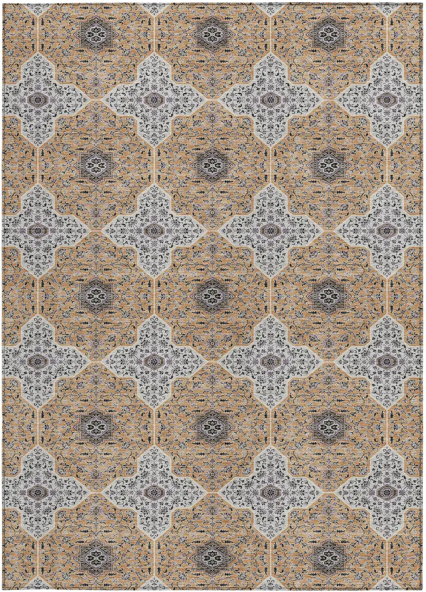 Copper Silver And Black Quatrefoil Washable Indoor Outdoor Area Rug Photo 3