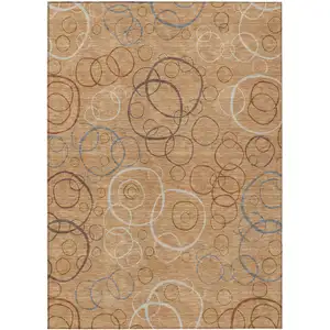 Photo of Copper Silver And Rust Geometric Washable Indoor Outdoor Area Rug