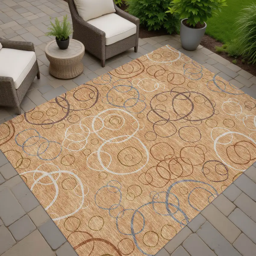 Copper Silver And Rust Geometric Washable Indoor Outdoor Area Rug Photo 7
