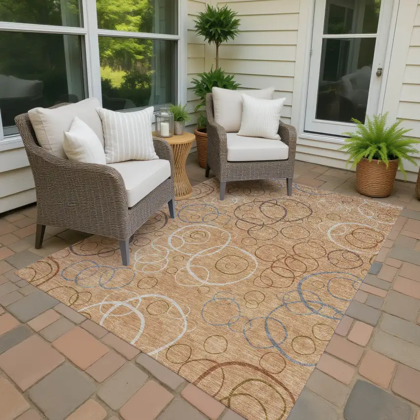Copper Silver And Rust Geometric Washable Indoor Outdoor Area Rug Photo 4