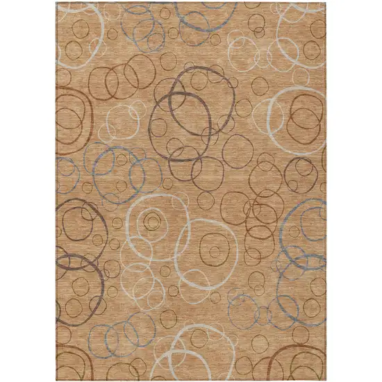 Copper Silver And Rust Geometric Washable Indoor Outdoor Area Rug Photo 1