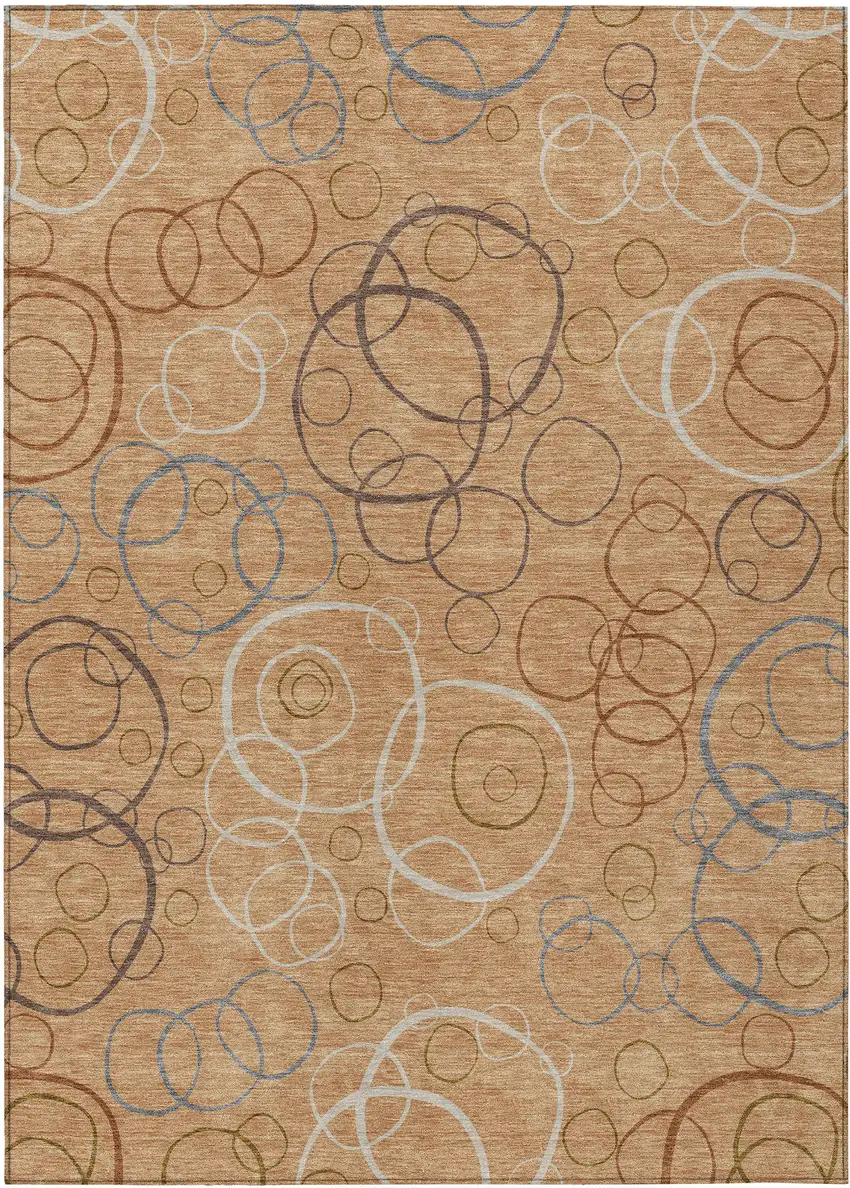 Copper Silver And Rust Geometric Washable Indoor Outdoor Area Rug Photo 1