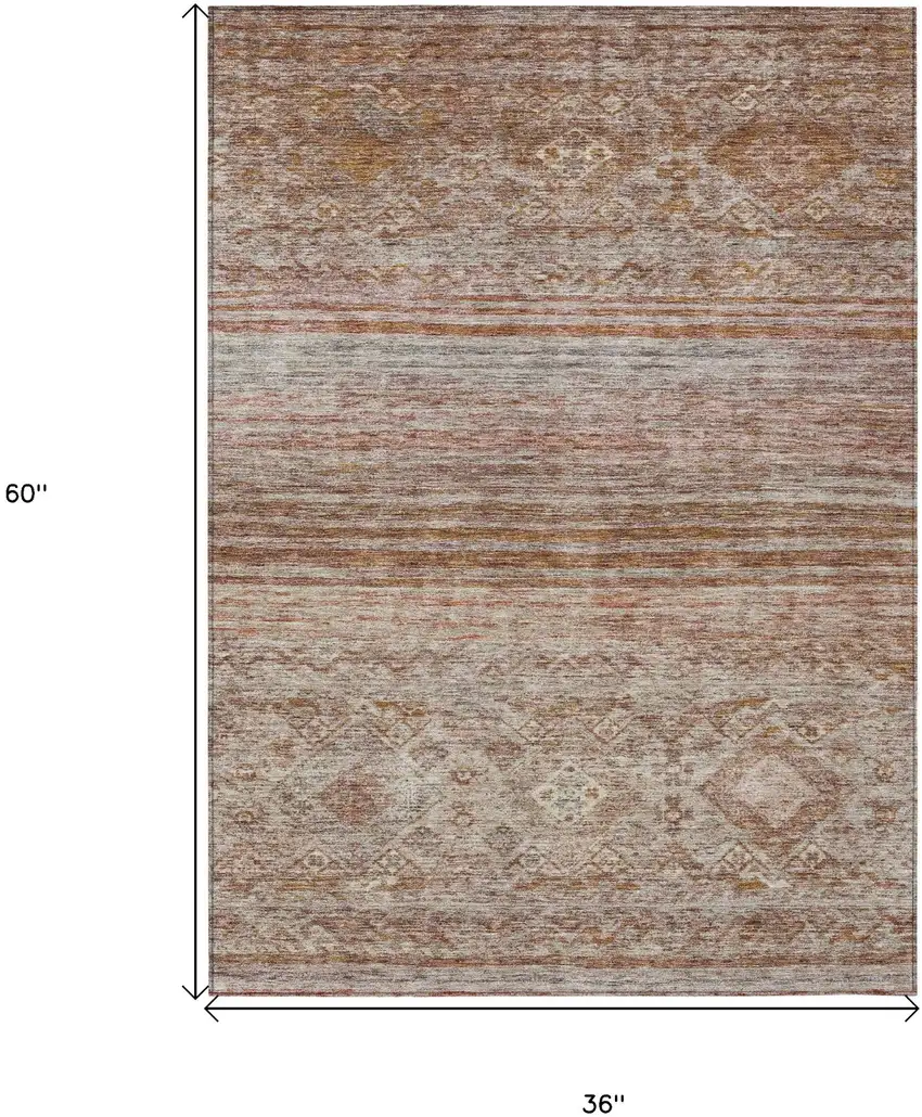 Copper Tan And Beige Floral Washable Indoor Outdoor Area Rug Photo 3