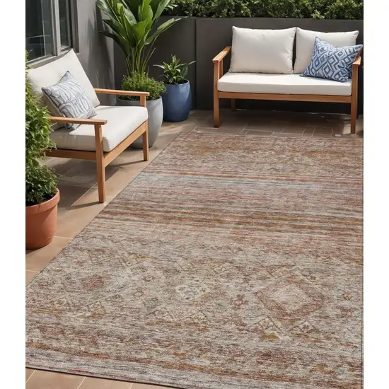 Copper Tan And Beige Floral Washable Indoor Outdoor Area Rug Photo 1
