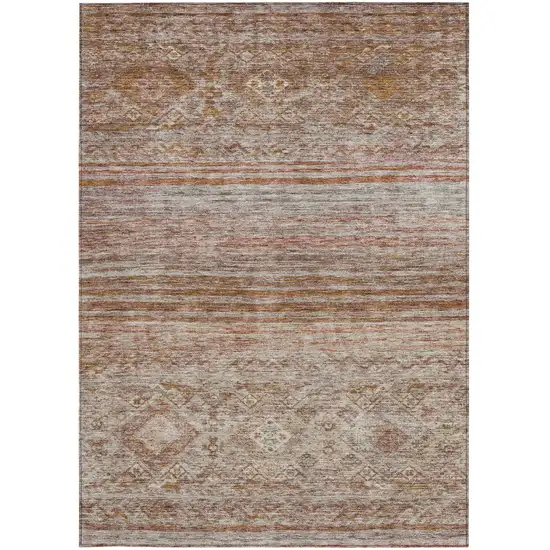 Copper Tan And Beige Floral Washable Indoor Outdoor Area Rug Photo 7