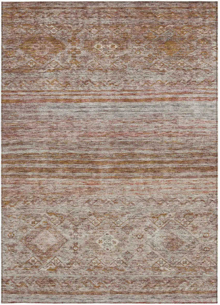 Copper Tan And Beige Floral Washable Indoor Outdoor Area Rug Photo 7