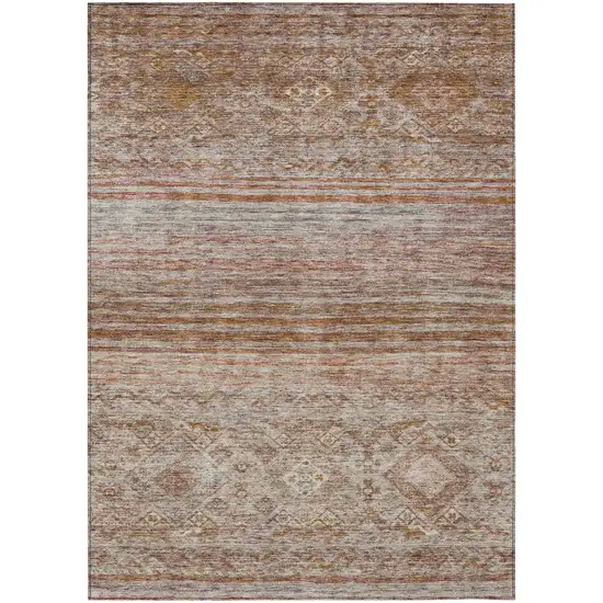 Copper Tan And Beige Floral Washable Indoor Outdoor Area Rug Photo 2