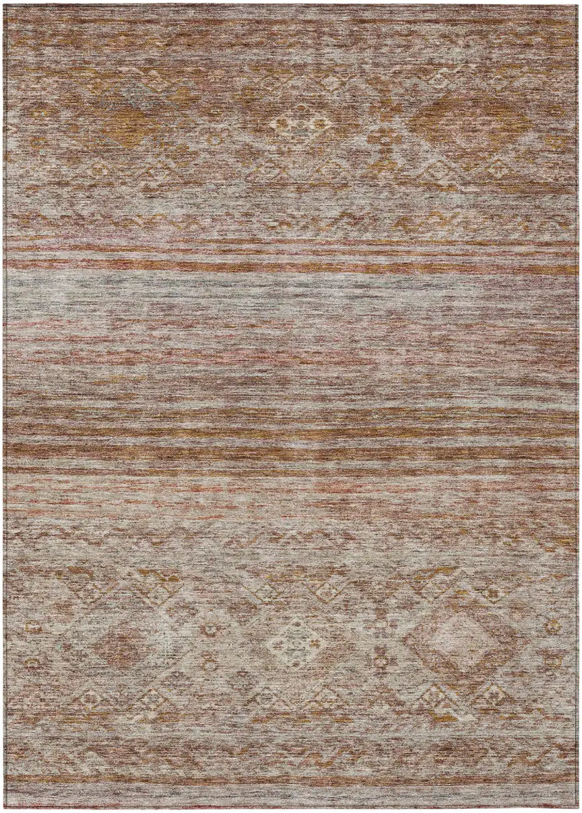 Copper Tan And Beige Floral Washable Indoor Outdoor Area Rug Photo 2