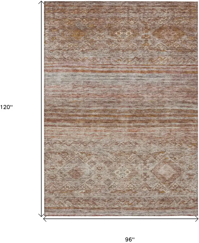 Copper Tan And Beige Floral Washable Indoor Outdoor Area Rug Photo 3