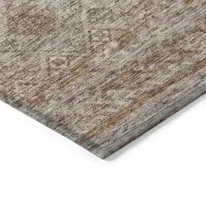 Photo of Copper Tan And Beige Floral Washable Indoor Outdoor Area Rug