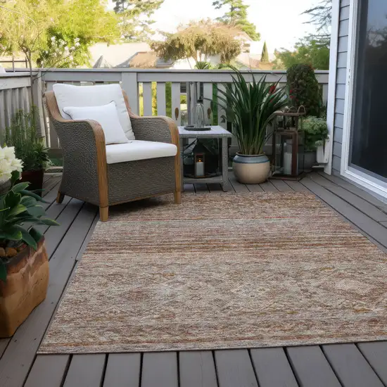 Copper Tan And Beige Floral Washable Indoor Outdoor Area Rug Photo 8