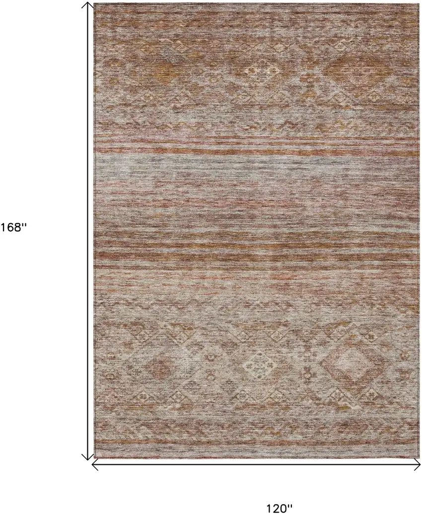 Copper Tan And Beige Floral Washable Indoor Outdoor Area Rug Photo 3