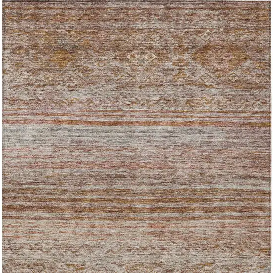Copper Tan And Beige Floral Washable Indoor Outdoor Area Rug Photo 7