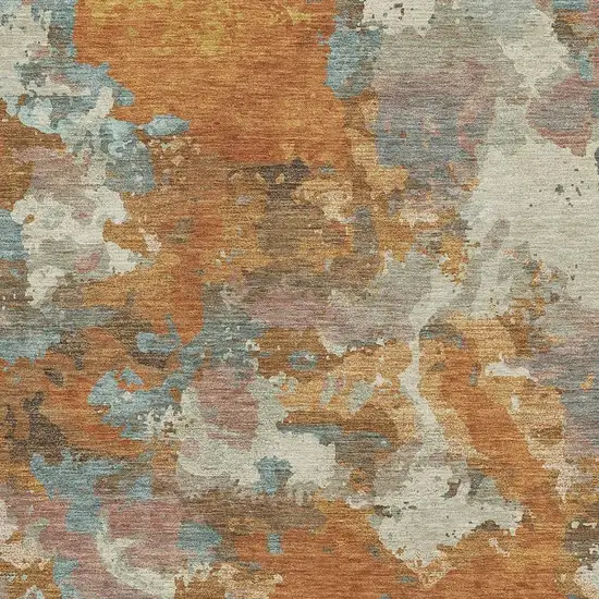 Copper Taupe And Orange Abstract Washable Area Rug With UV Protection Photo 2