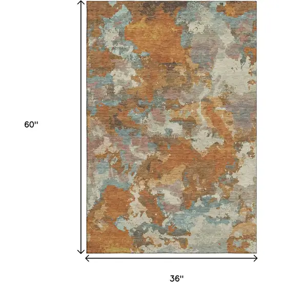 Copper Taupe And Orange Abstract Washable Area Rug With UV Protection Photo 3