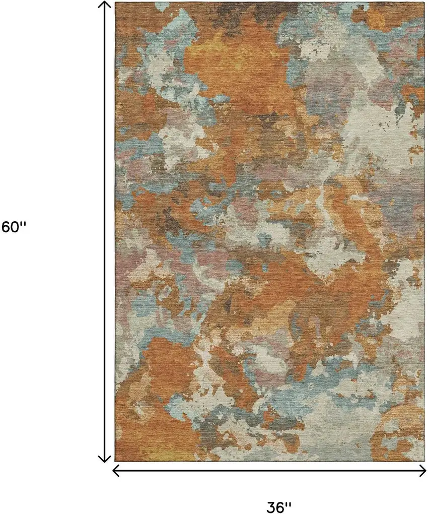 Copper Taupe And Orange Abstract Washable Area Rug With UV Protection Photo 3