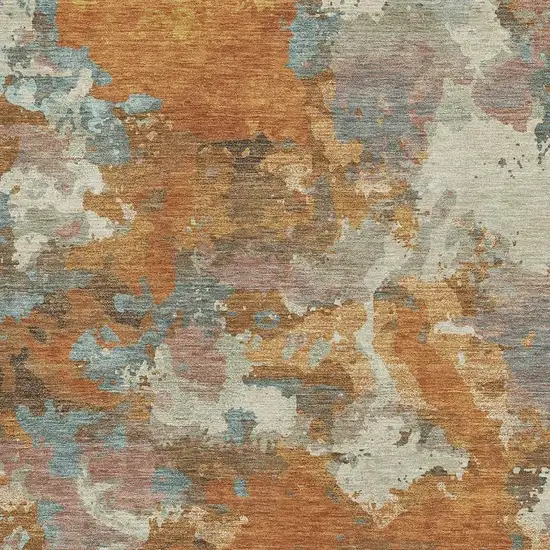 Copper Taupe And Orange Abstract Washable Area Rug With UV Protection Photo 2