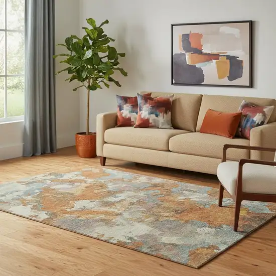 Copper Taupe And Orange Abstract Washable Area Rug With UV Protection Photo 2