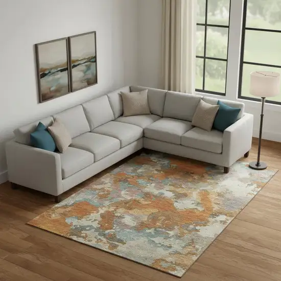 Copper Taupe And Orange Abstract Washable Area Rug With UV Protection Photo 2