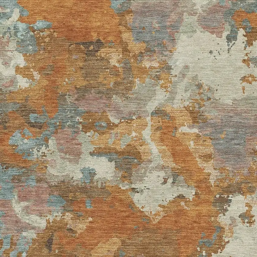 Copper Taupe And Orange Abstract Washable Area Rug With UV Protection Photo 4