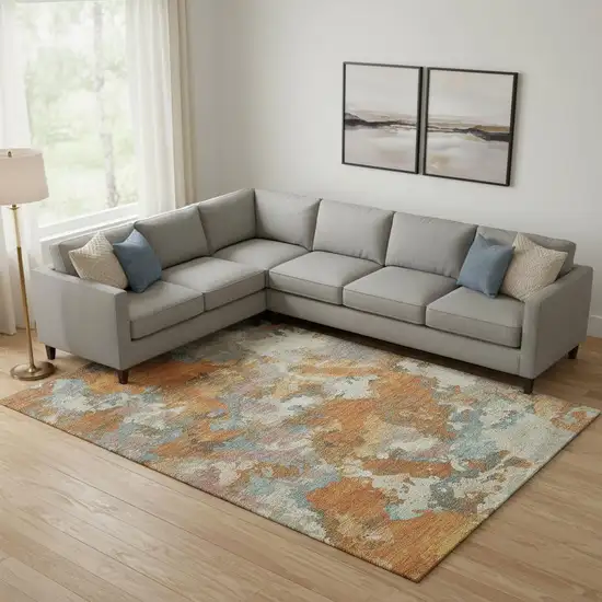 Copper Taupe And Orange Abstract Washable Area Rug With UV Protection Photo 2