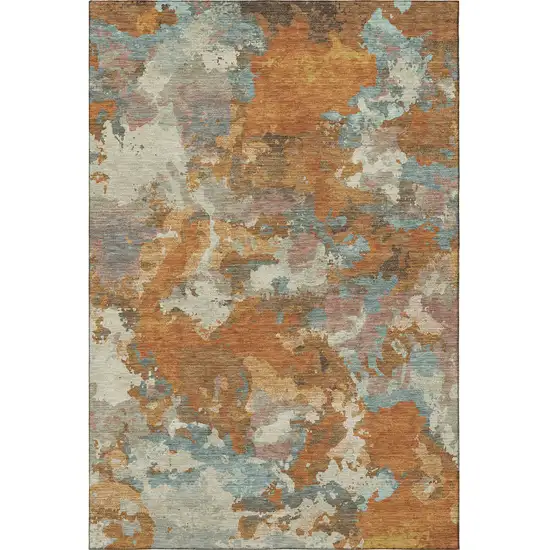Copper Taupe And Orange Abstract Washable Area Rug With UV Protection Photo 2