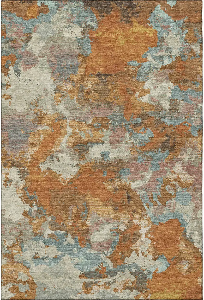 Copper Taupe And Orange Abstract Washable Area Rug With UV Protection Photo 2
