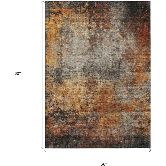 Copper Terra Cotta And Black Abstract Washable Indoor Outdoor Area Rug Photo 3