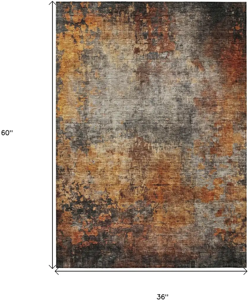 Copper Terra Cotta And Black Abstract Washable Indoor Outdoor Area Rug Photo 3