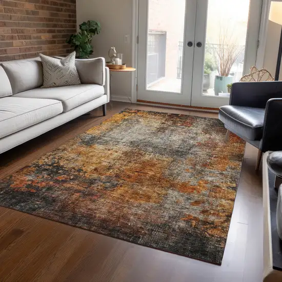 Copper Terra Cotta And Black Abstract Washable Indoor Outdoor Area Rug Photo 9