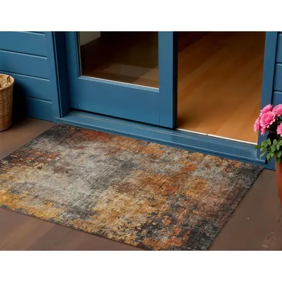 Copper Terra Cotta And Black Abstract Washable Indoor Outdoor Area Rug Photo 1