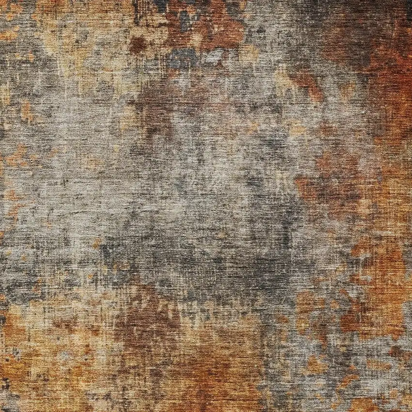 Copper Terra Cotta And Black Abstract Washable Indoor Outdoor Area Rug Photo 6