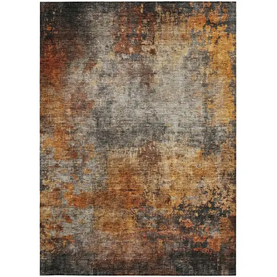 Copper Terra Cotta And Black Abstract Washable Indoor Outdoor Area Rug Photo 7