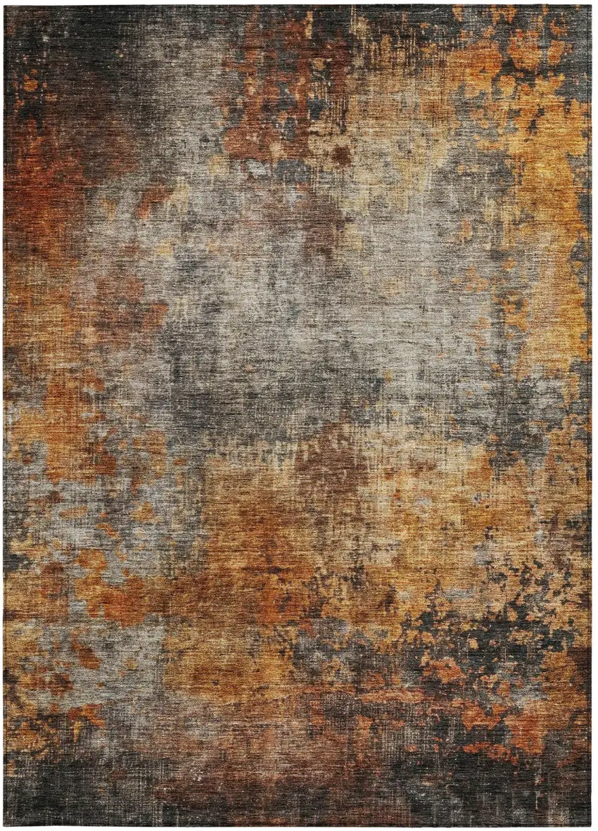 Copper Terra Cotta And Black Abstract Washable Indoor Outdoor Area Rug Photo 7