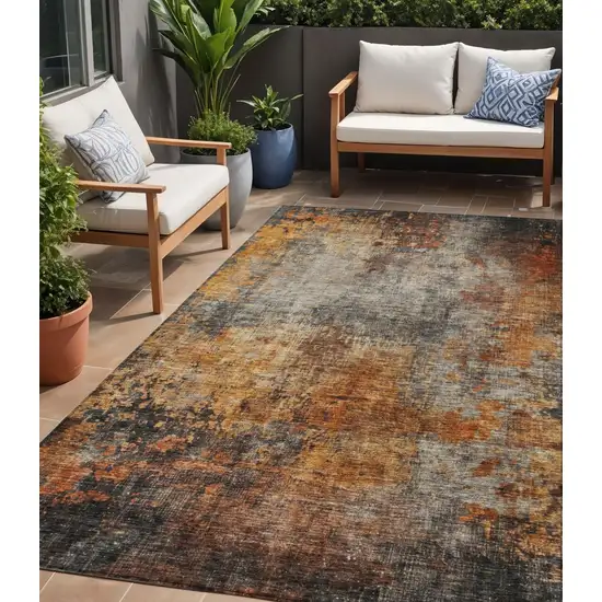 Copper Terra Cotta And Black Abstract Washable Indoor Outdoor Area Rug Photo 1