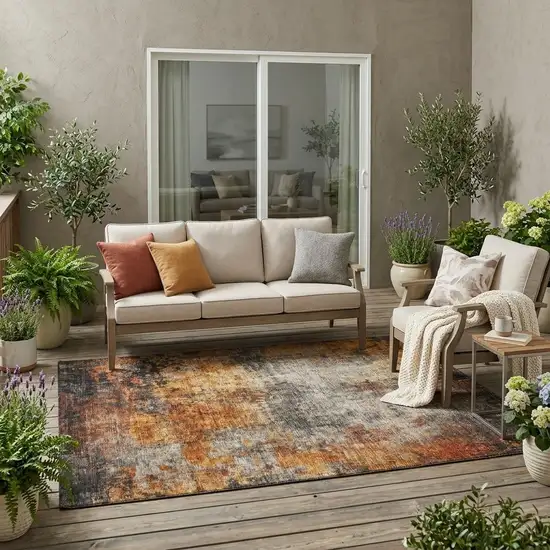 Copper Terra Cotta And Black Abstract Washable Indoor Outdoor Area Rug Photo 1
