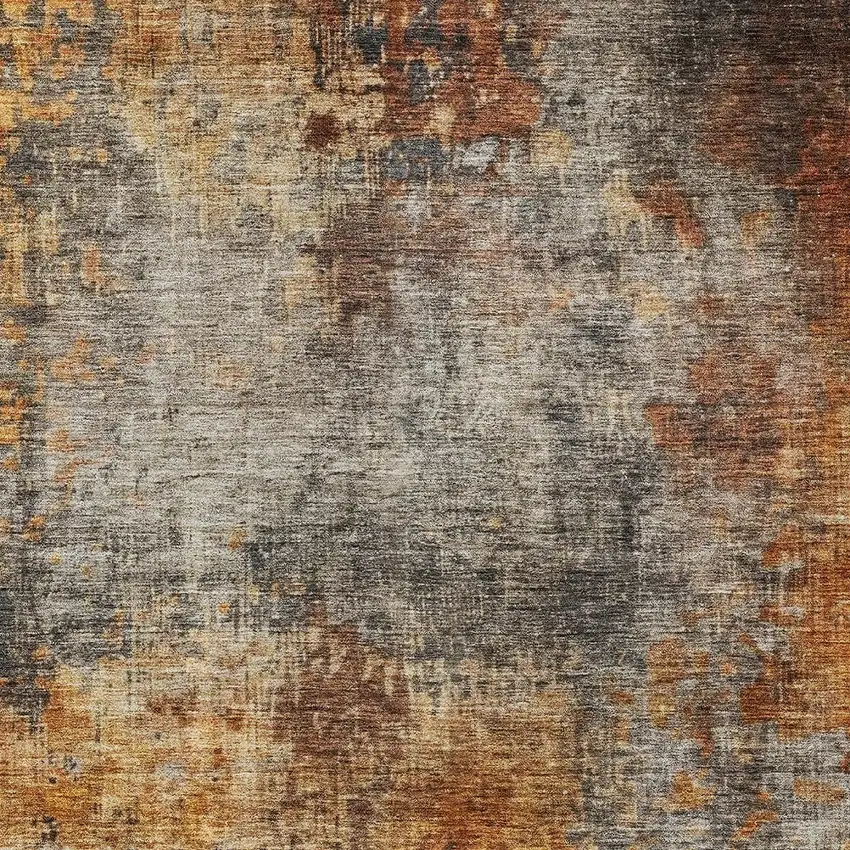Copper Terra Cotta And Black Abstract Washable Indoor Outdoor Area Rug Photo 6