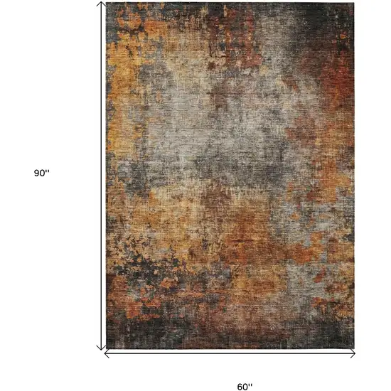 Copper Terra Cotta And Black Abstract Washable Indoor Outdoor Area Rug Photo 3