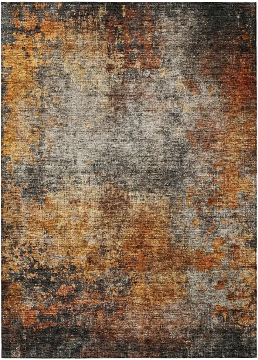 Copper Terra Cotta And Black Abstract Washable Indoor Outdoor Area Rug Photo 2