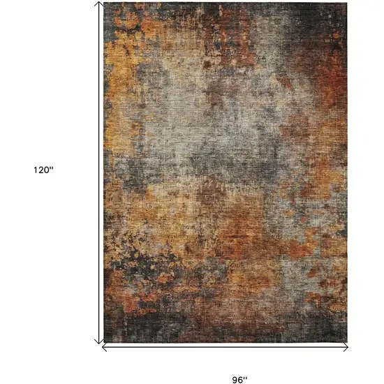 Copper Terra Cotta And Black Abstract Washable Indoor Outdoor Area Rug Photo 3