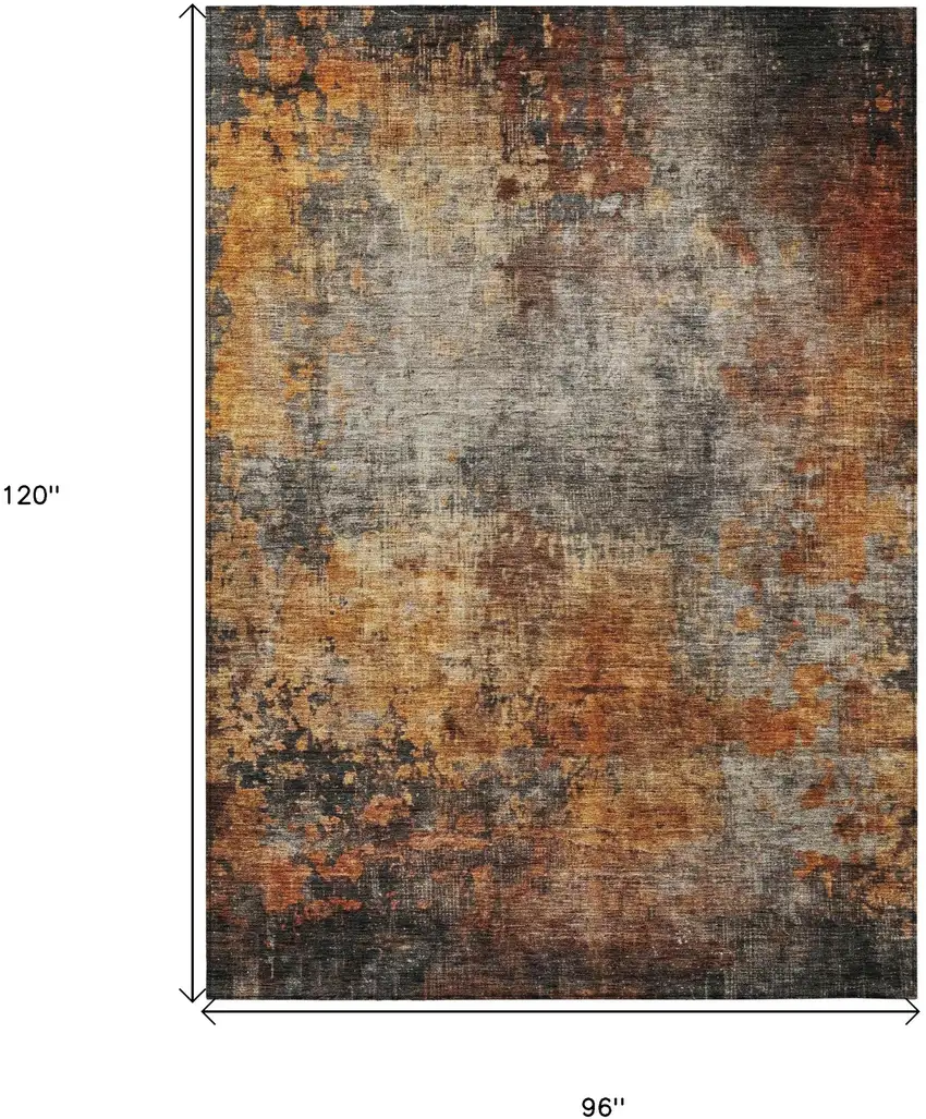 Copper Terra Cotta And Black Abstract Washable Indoor Outdoor Area Rug Photo 3