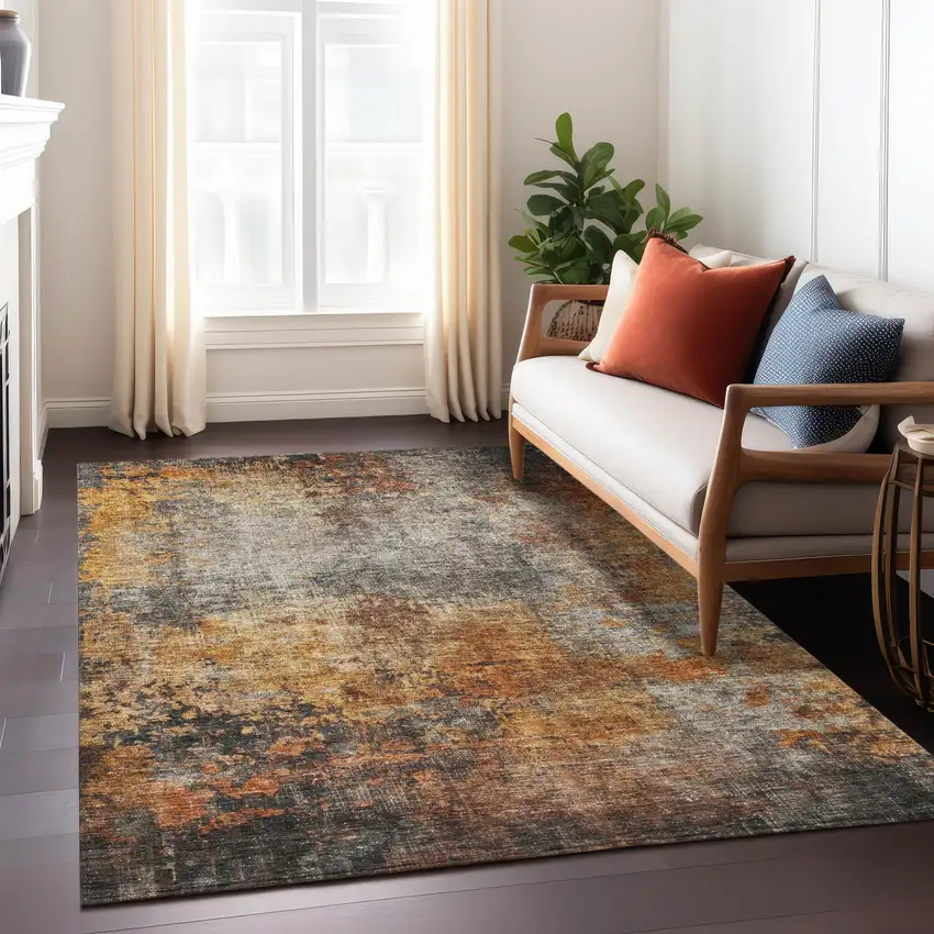 Copper Terra Cotta And Black Abstract Washable Indoor Outdoor Area Rug Photo 9