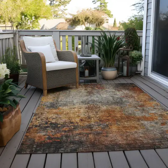 Copper Terra Cotta And Black Abstract Washable Indoor Outdoor Area Rug Photo 8