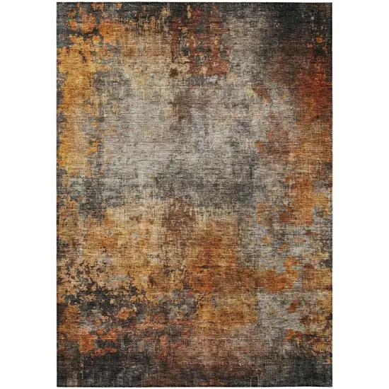 Copper Terra Cotta And Black Abstract Washable Indoor Outdoor Area Rug Photo 2