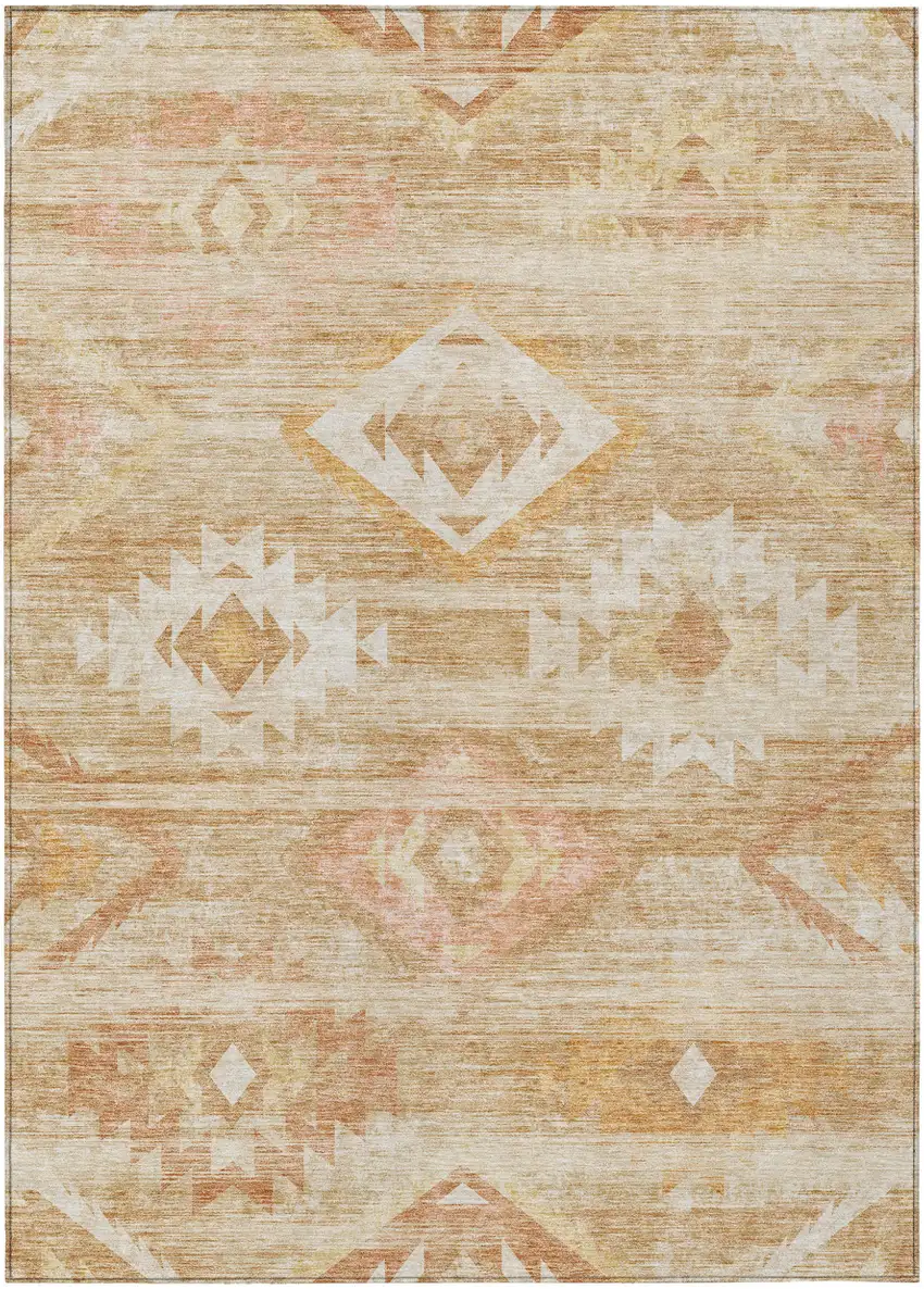 Copper Terra Cotta And Ivory Southwestern Washable Indoor Outdoor Area Rug Photo 2